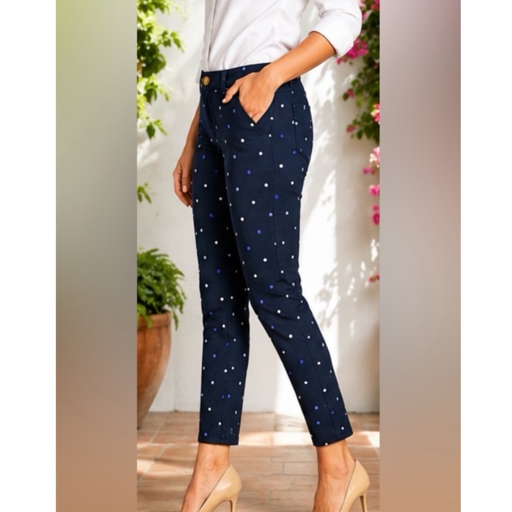 Banana Republic Navy Blue Polka Dot Cropped Pants